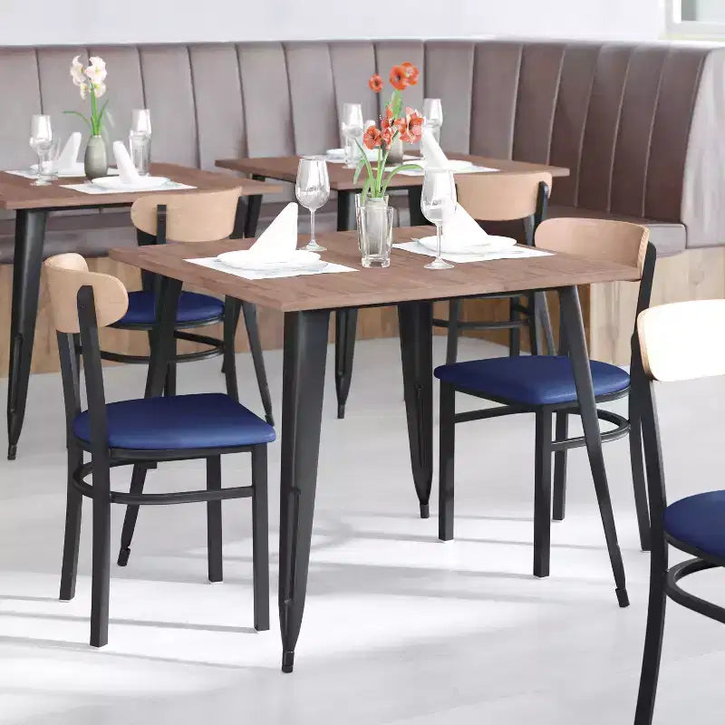 Emma and Oliver Industrial Dining Chair with Rolled Steel Frame and Solid Wood Seat - 500 lbs. Static Weight Capacity