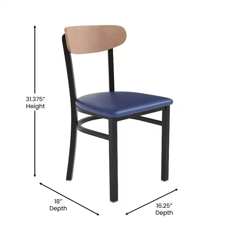 Emma and Oliver Industrial Dining Chair with Rolled Steel Frame and Solid Wood Seat - 500 lbs. Static Weight Capacity