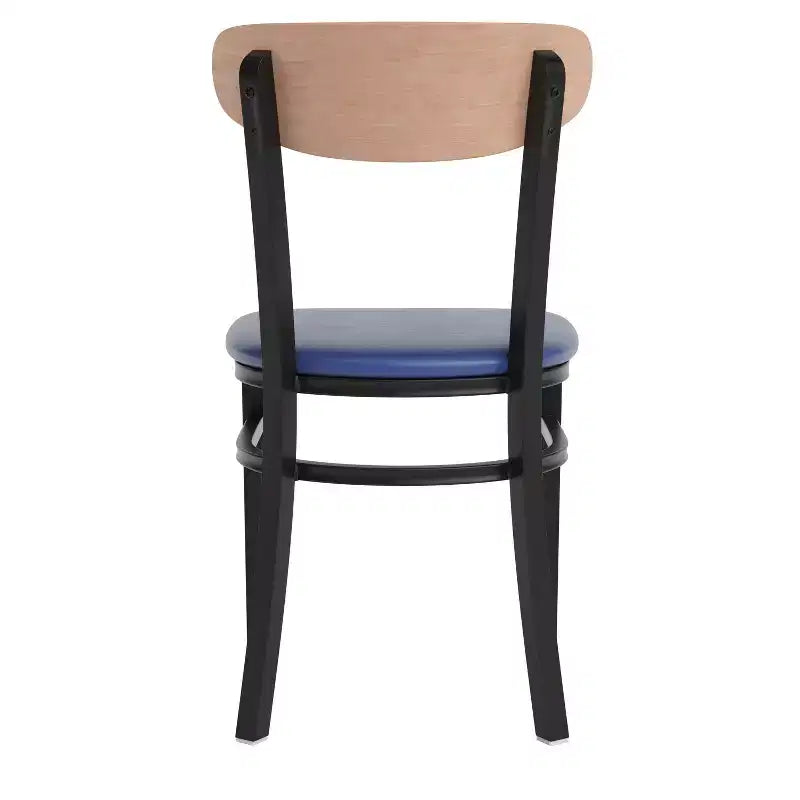 Emma and Oliver Industrial Dining Chair with Rolled Steel Frame and Solid Wood Seat - 500 lbs. Static Weight Capacity
