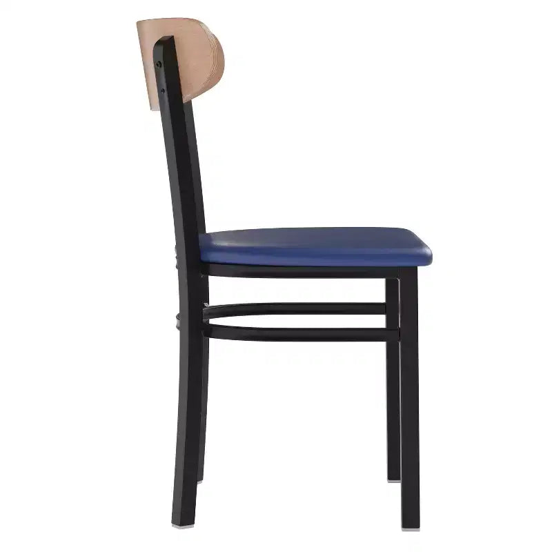 Emma and Oliver Industrial Dining Chair with Rolled Steel Frame and Solid Wood Seat - 500 lbs. Static Weight Capacity