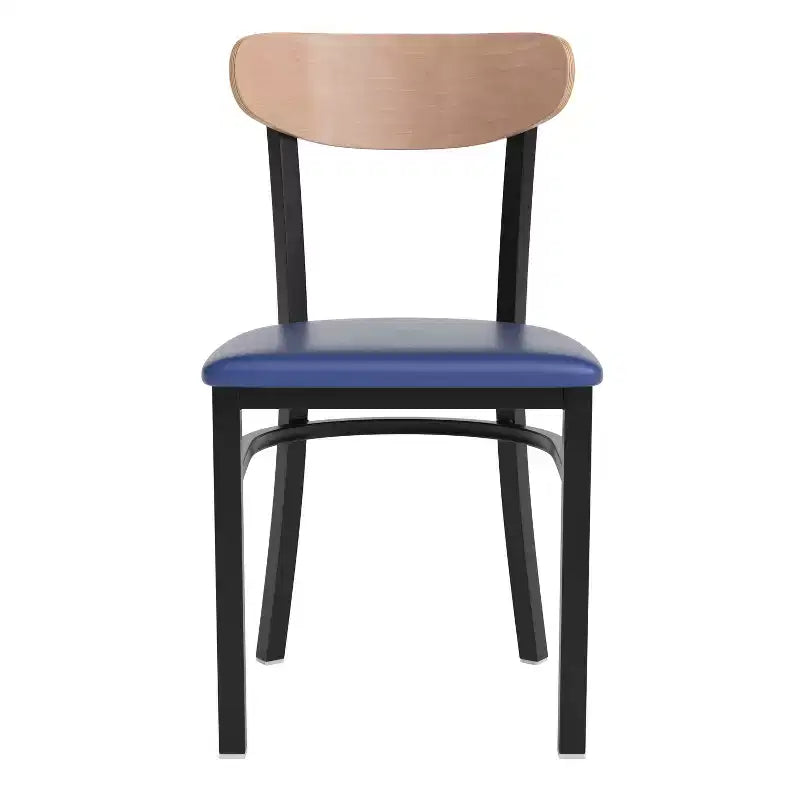 Emma and Oliver Industrial Dining Chair with Rolled Steel Frame and Solid Wood Seat - 500 lbs. Static Weight Capacity