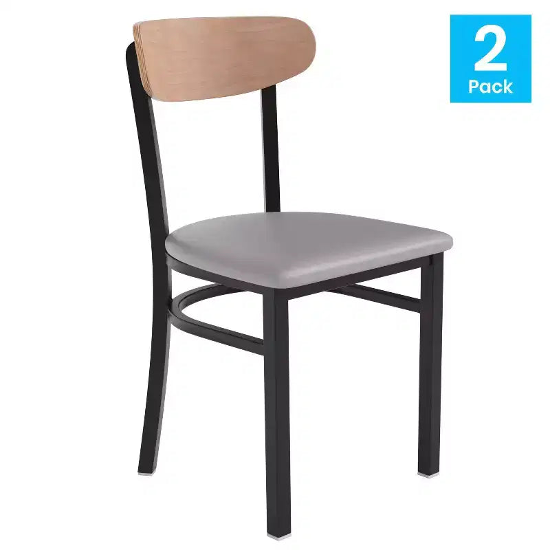 Emma and Oliver Industrial Dining Chair with Rolled Steel Frame and Solid Wood Seat - 500 lbs. Static Weight Capacity