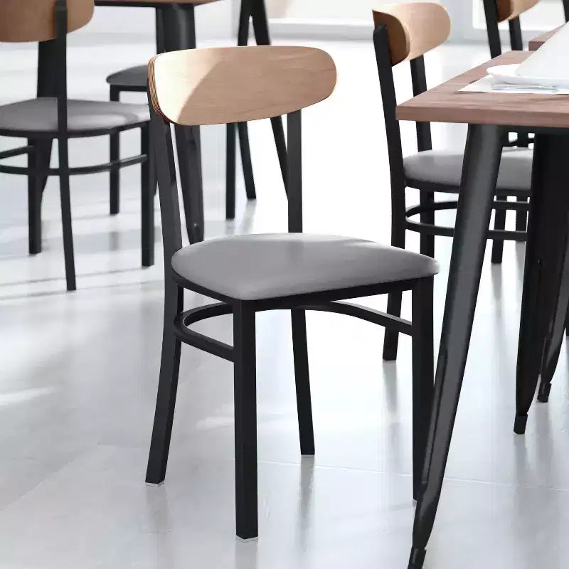 Emma and Oliver Industrial Dining Chair with Rolled Steel Frame and Solid Wood Seat - 500 lbs. Static Weight Capacity