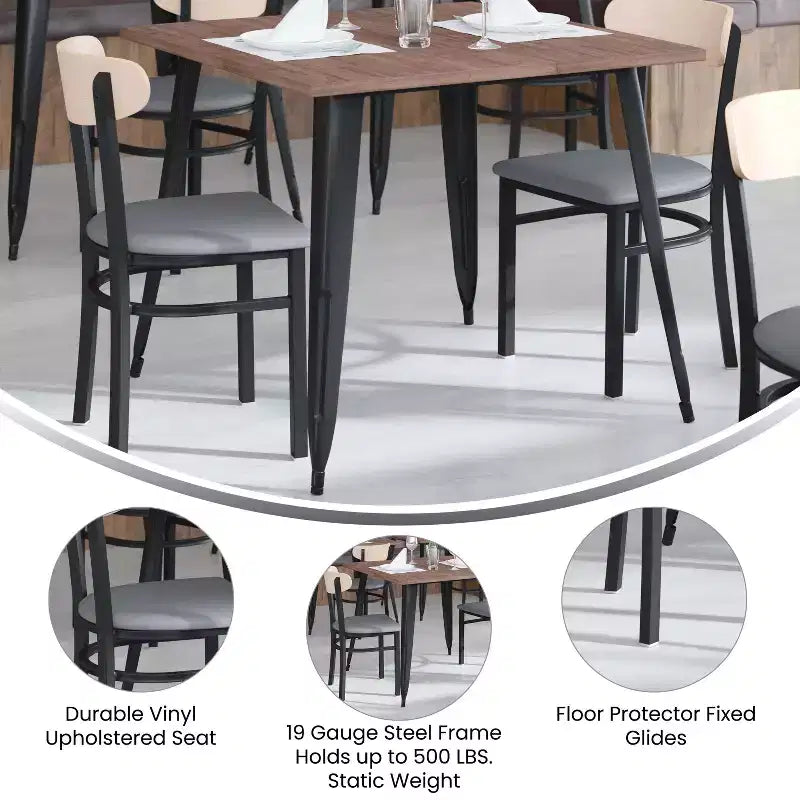 Emma and Oliver Industrial Dining Chair with Rolled Steel Frame and Solid Wood Seat - 500 lbs. Static Weight Capacity