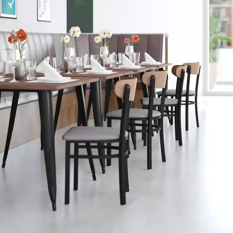 Emma and Oliver Industrial Dining Chair with Rolled Steel Frame and Solid Wood Seat - 500 lbs. Static Weight Capacity