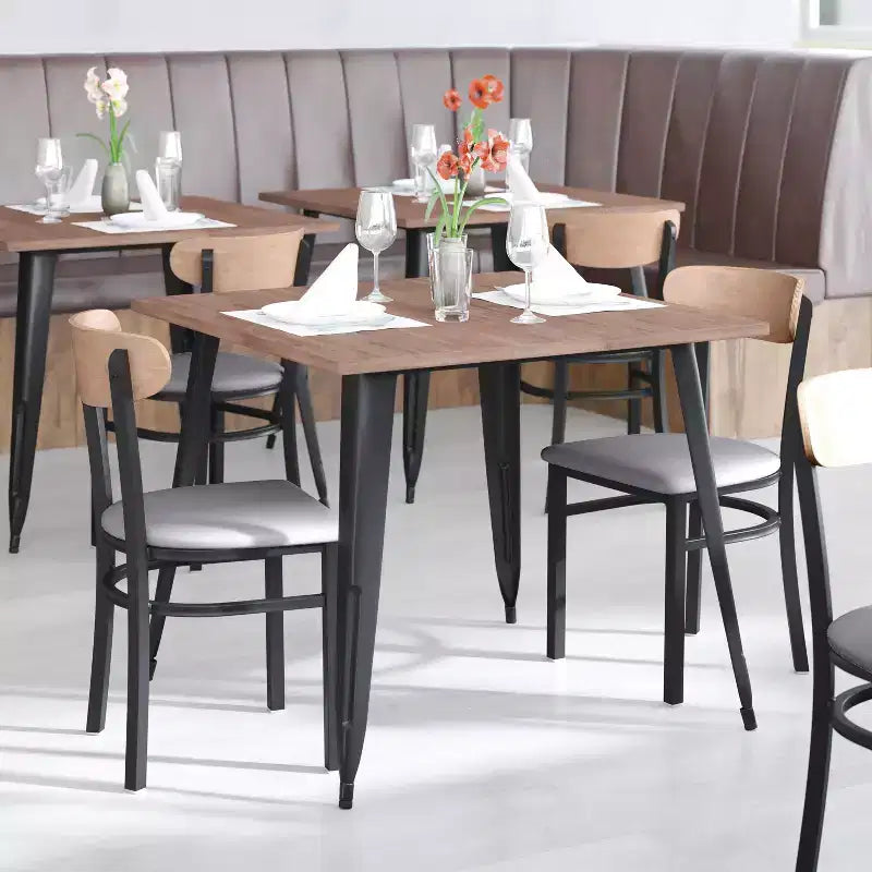 Emma and Oliver Industrial Dining Chair with Rolled Steel Frame and Solid Wood Seat - 500 lbs. Static Weight Capacity