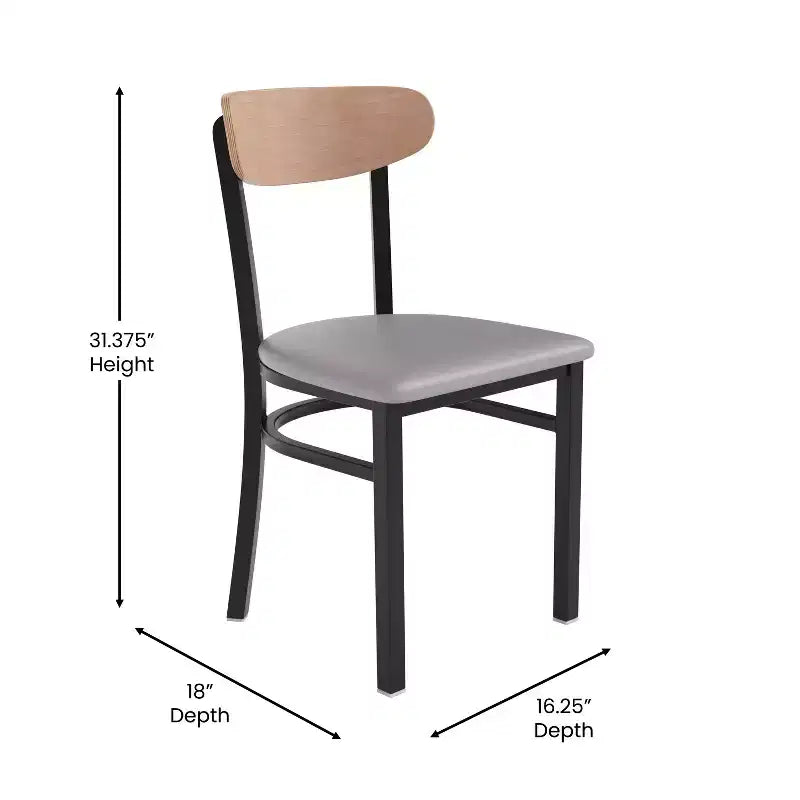 Emma and Oliver Industrial Dining Chair with Rolled Steel Frame and Solid Wood Seat - 500 lbs. Static Weight Capacity