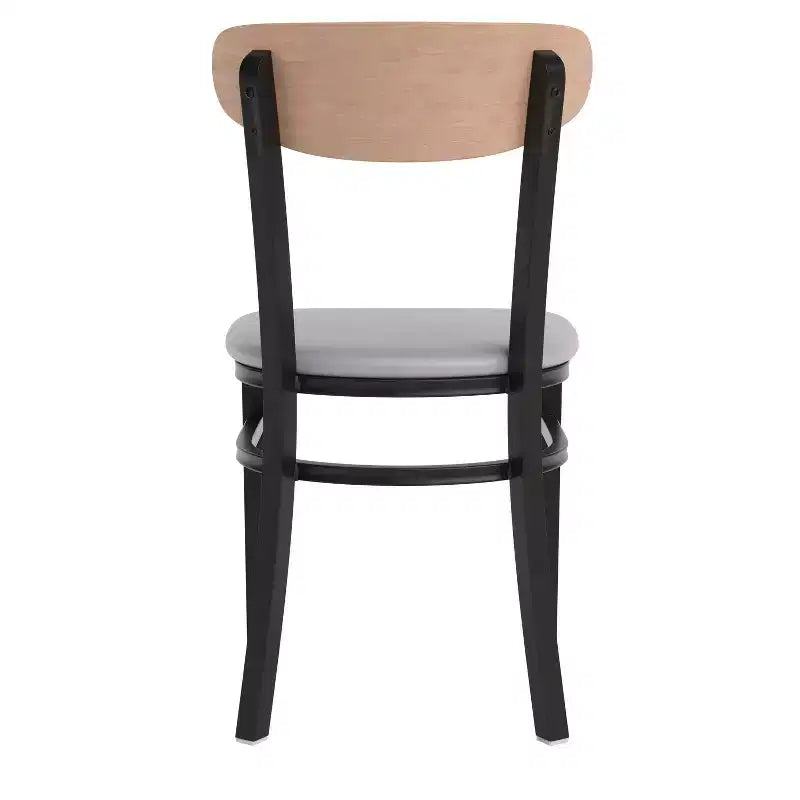 Emma and Oliver Industrial Dining Chair with Rolled Steel Frame and Solid Wood Seat - 500 lbs. Static Weight Capacity