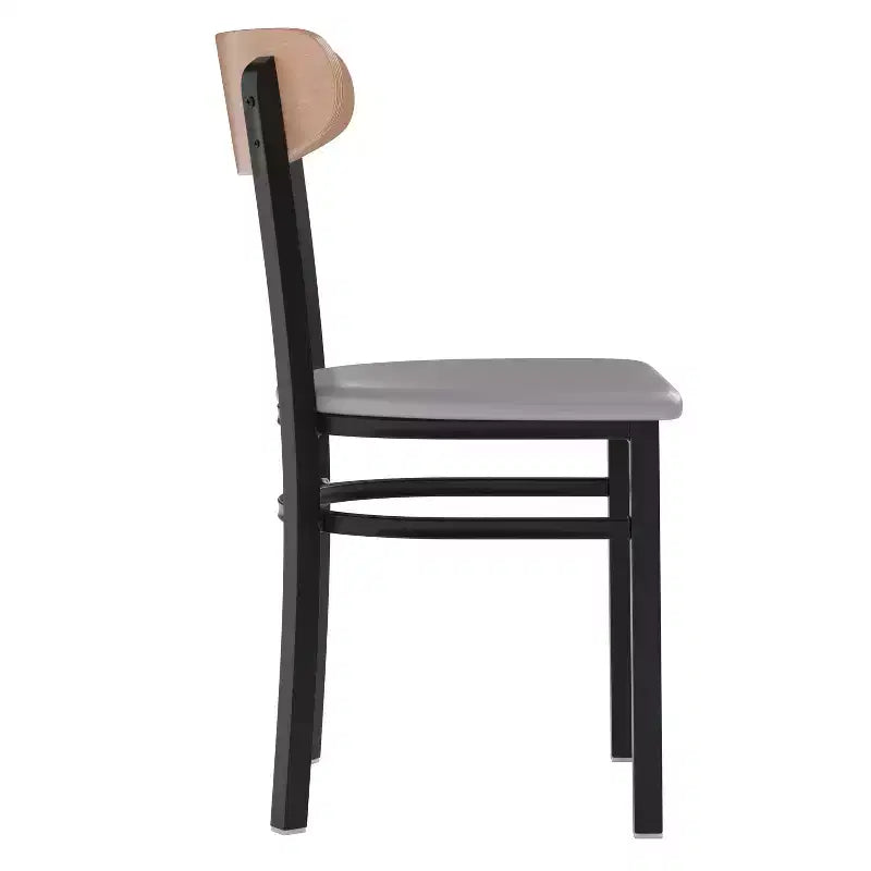 Emma and Oliver Industrial Dining Chair with Rolled Steel Frame and Solid Wood Seat - 500 lbs. Static Weight Capacity