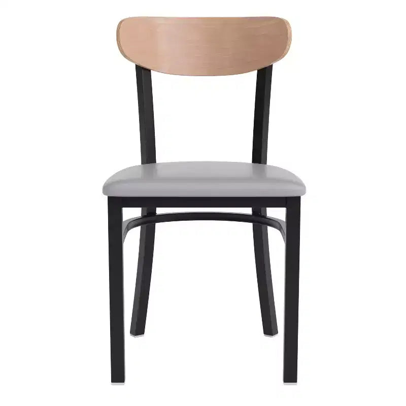 Emma and Oliver Industrial Dining Chair with Rolled Steel Frame and Solid Wood Seat - 500 lbs. Static Weight Capacity