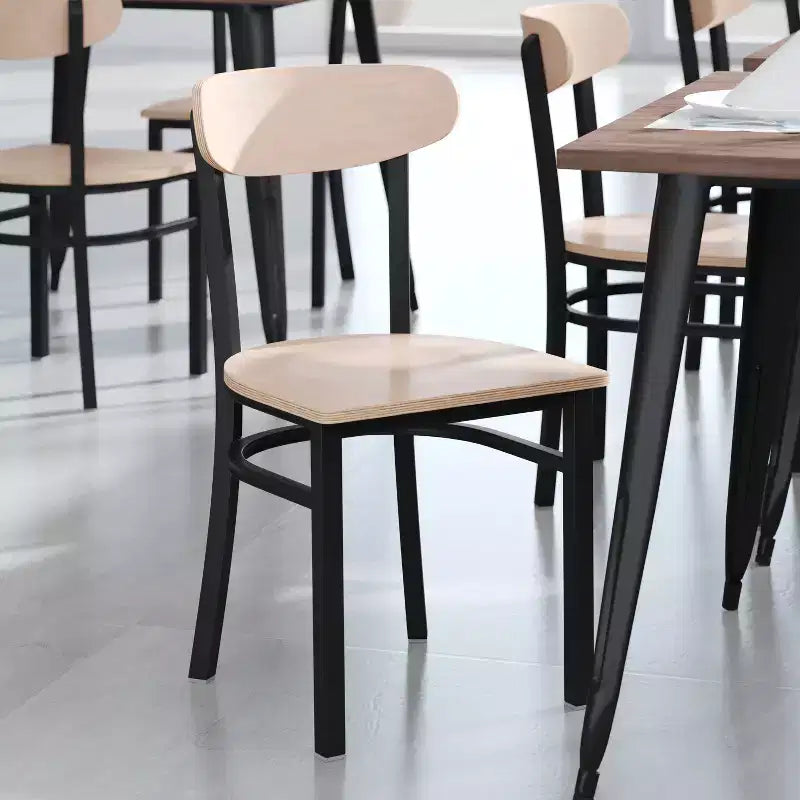 Emma and Oliver Industrial Dining Chair with Rolled Steel Frame and Solid Wood Seat - 500 lbs. Static Weight Capacity