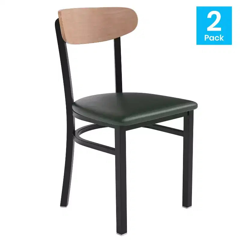 Emma and Oliver Industrial Dining Chair with Rolled Steel Frame and Solid Wood Seat - 500 lbs. Static Weight Capacity