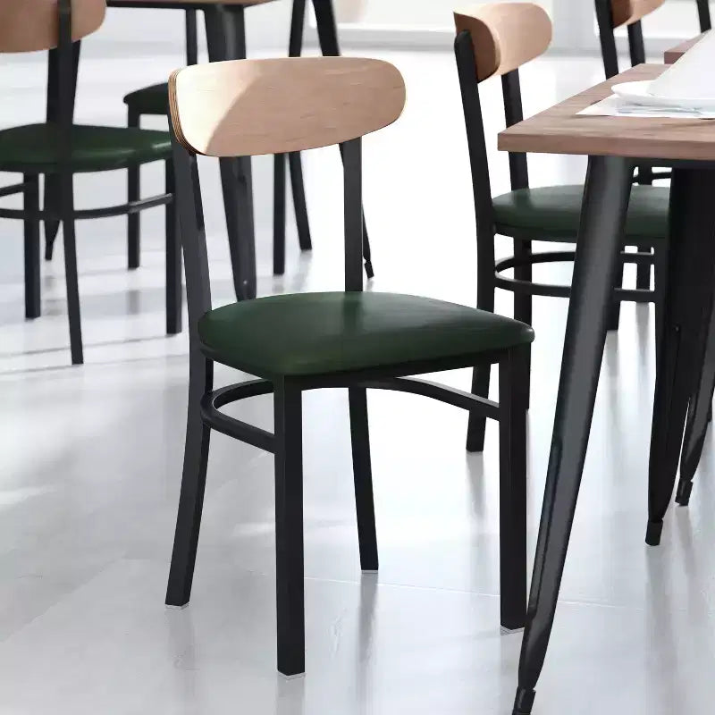 Emma and Oliver Industrial Dining Chair with Rolled Steel Frame and Solid Wood Seat - 500 lbs. Static Weight Capacity