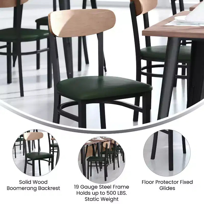 Emma and Oliver Industrial Dining Chair with Rolled Steel Frame and Solid Wood Seat - 500 lbs. Static Weight Capacity