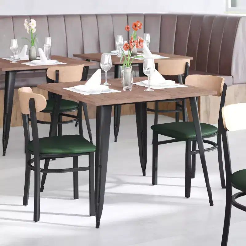 Emma and Oliver Industrial Dining Chair with Rolled Steel Frame and Solid Wood Seat - 500 lbs. Static Weight Capacity