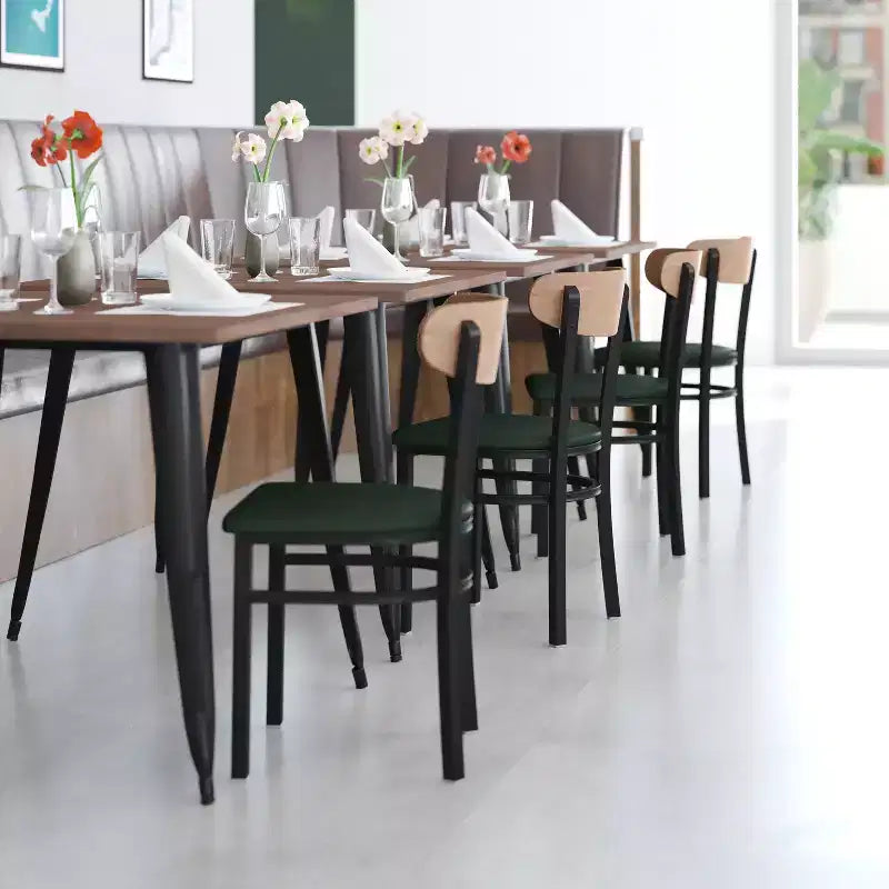 Emma and Oliver Industrial Dining Chair with Rolled Steel Frame and Solid Wood Seat - 500 lbs. Static Weight Capacity