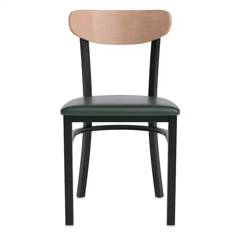 Emma and Oliver Industrial Dining Chair with Rolled Steel Frame and Solid Wood Seat - 500 lbs. Static Weight Capacity