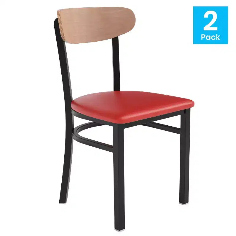 Emma and Oliver Industrial Dining Chair with Rolled Steel Frame and Solid Wood Seat - 500 lbs. Static Weight Capacity