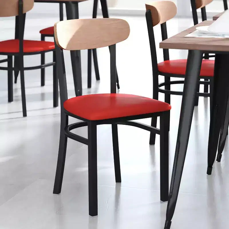 Emma and Oliver Industrial Dining Chair with Rolled Steel Frame and Solid Wood Seat - 500 lbs. Static Weight Capacity