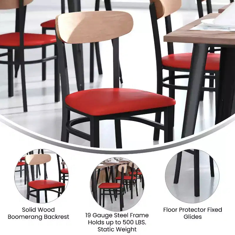 Emma and Oliver Industrial Dining Chair with Rolled Steel Frame and Solid Wood Seat - 500 lbs. Static Weight Capacity