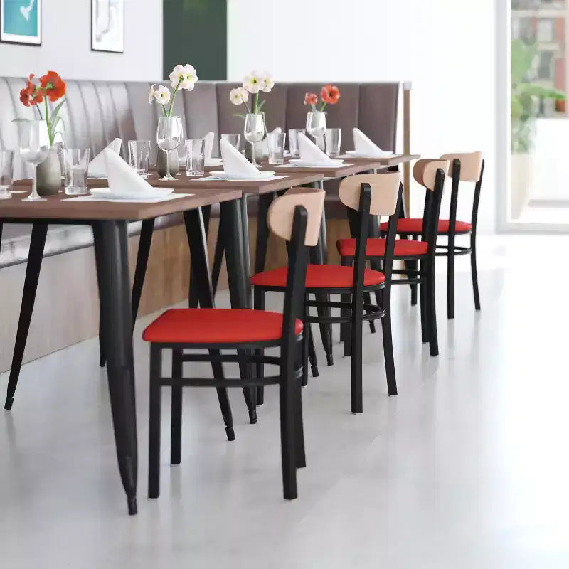 Emma and Oliver Industrial Dining Chair with Rolled Steel Frame and Solid Wood Seat - 500 lbs. Static Weight Capacity