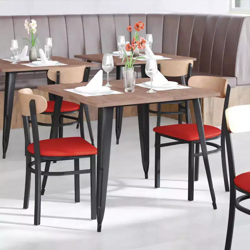 Emma and Oliver Industrial Dining Chair with Rolled Steel Frame and Solid Wood Seat - 500 lbs. Static Weight Capacity