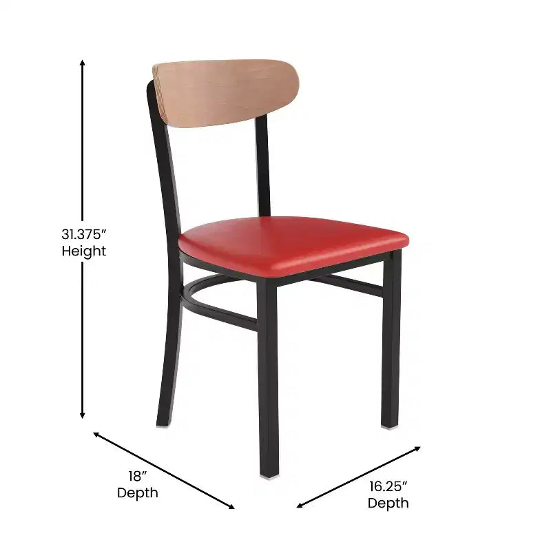 Emma and Oliver Industrial Dining Chair with Rolled Steel Frame and Solid Wood Seat - 500 lbs. Static Weight Capacity