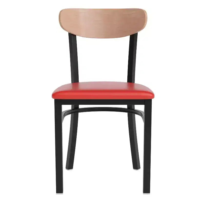 Emma and Oliver Industrial Dining Chair with Rolled Steel Frame and Solid Wood Seat - 500 lbs. Static Weight Capacity