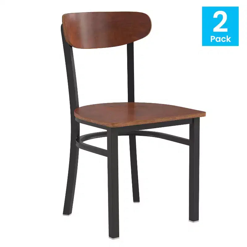 Emma and Oliver Industrial Dining Chair with Rolled Steel Frame and Solid Wood Seat - 500 lbs. Static Weight Capacity