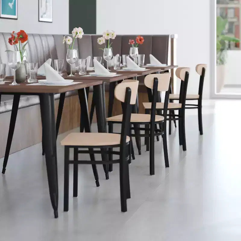 Emma and Oliver Industrial Dining Chair with Rolled Steel Frame and Solid Wood Seat - 500 lbs. Static Weight Capacity