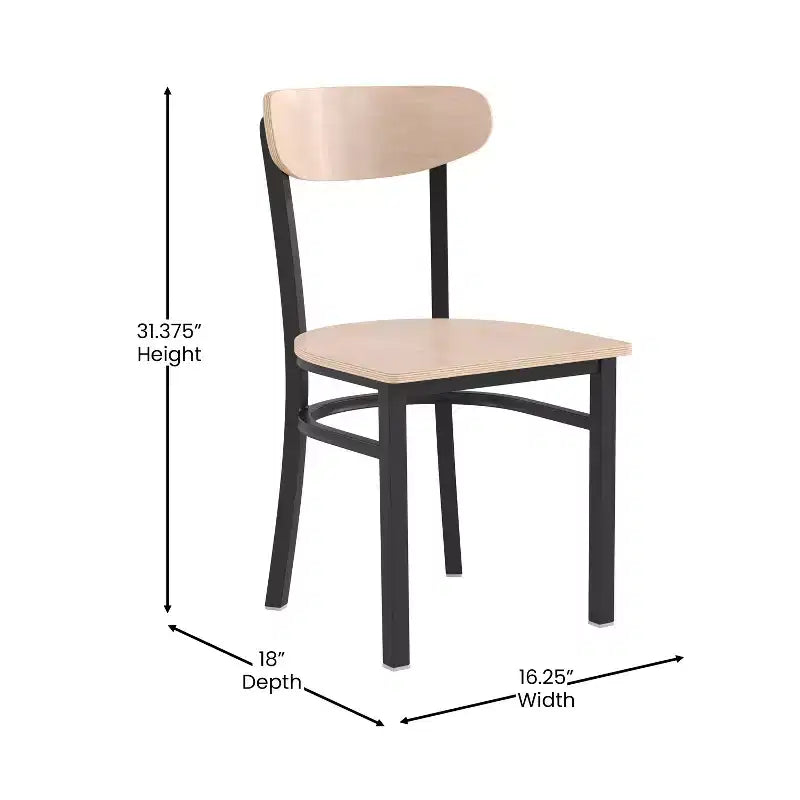 Emma and Oliver Industrial Dining Chair with Rolled Steel Frame and Solid Wood Seat - 500 lbs. Static Weight Capacity