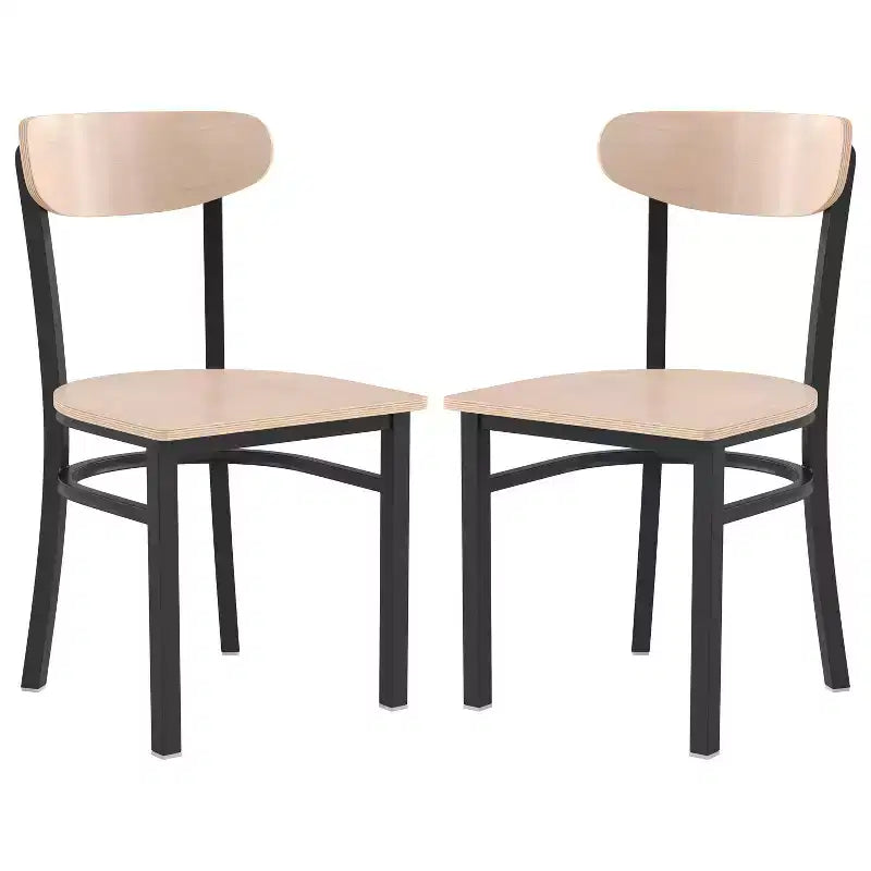 Emma and Oliver Industrial Dining Chair with Rolled Steel Frame and Solid Wood Seat - 500 lbs. Static Weight Capacity
