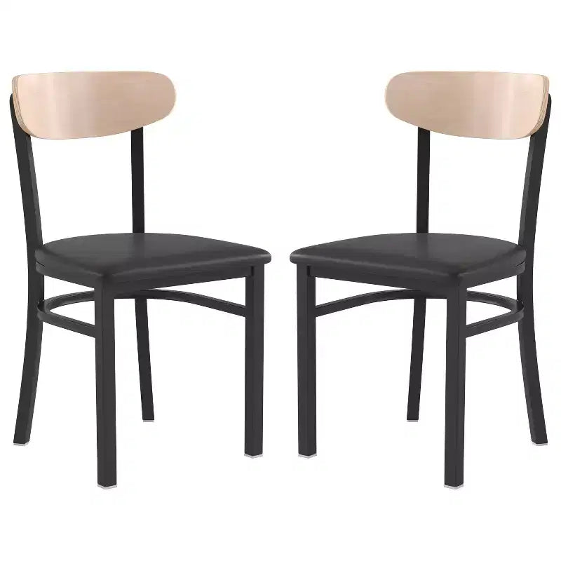 Emma and Oliver Industrial Dining Chair with Rolled Steel Frame and Solid Wood Seat - 500 lbs. Static Weight Capacity
