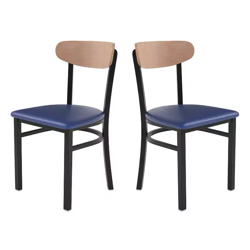 Emma and Oliver Industrial Dining Chair with Rolled Steel Frame and Solid Wood Seat - 500 lbs. Static Weight Capacity