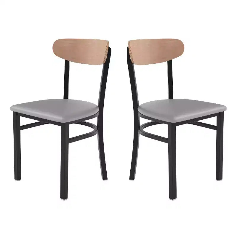 Emma and Oliver Industrial Dining Chair with Rolled Steel Frame and Solid Wood Seat - 500 lbs. Static Weight Capacity