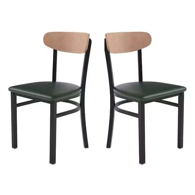 Emma and Oliver Industrial Dining Chair with Rolled Steel Frame and Solid Wood Seat - 500 lbs. Static Weight Capacity