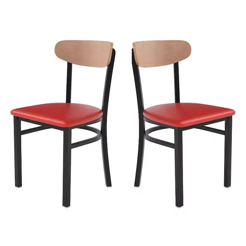 Emma and Oliver Industrial Dining Chair with Rolled Steel Frame and Solid Wood Seat - 500 lbs. Static Weight Capacity