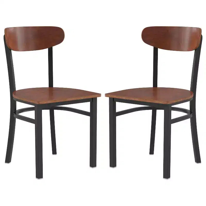 Emma and Oliver Industrial Dining Chair with Rolled Steel Frame and Solid Wood Seat - 500 lbs. Static Weight Capacity