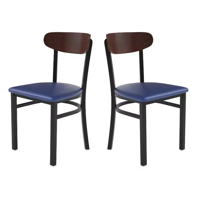 Emma and Oliver Industrial Dining Chair with Rolled Steel Frame and Solid Wood Seat - 500 lbs. Static Weight Capacity