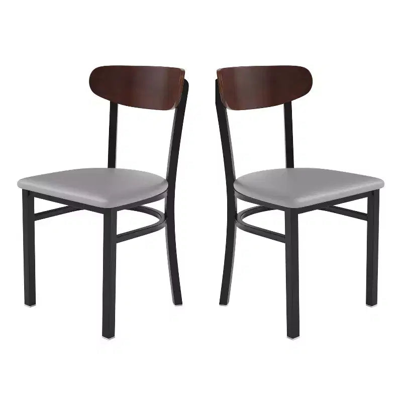 Emma and Oliver Industrial Dining Chair with Rolled Steel Frame and Solid Wood Seat - 500 lbs. Static Weight Capacity