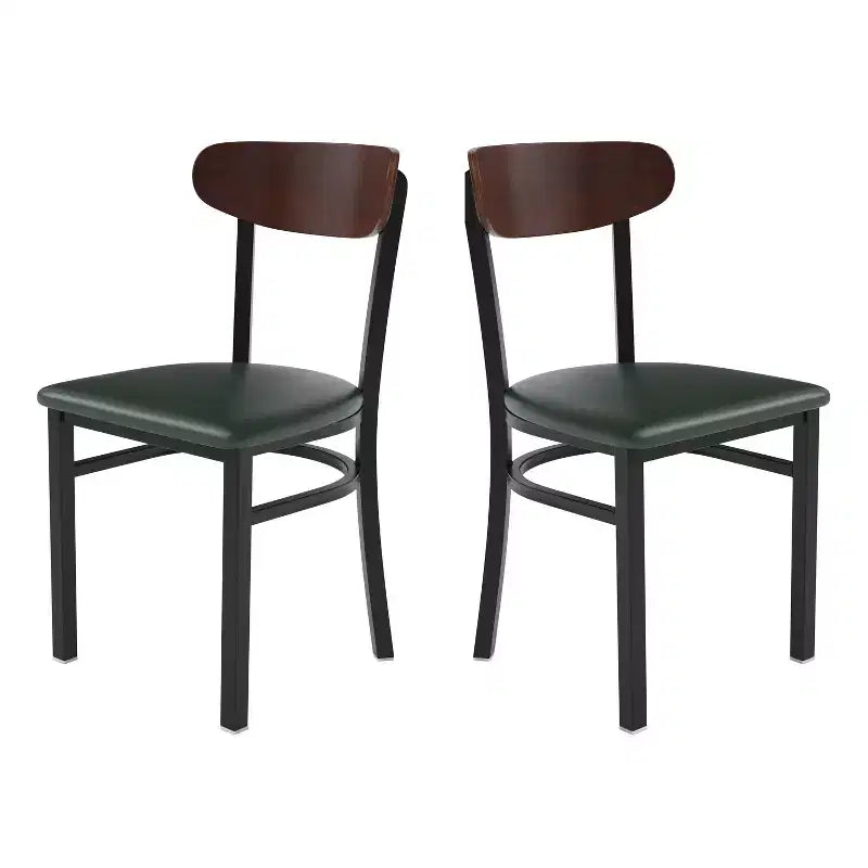 Emma and Oliver Industrial Dining Chair with Rolled Steel Frame and Solid Wood Seat - 500 lbs. Static Weight Capacity