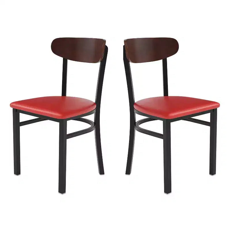 Emma and Oliver Industrial Dining Chair with Rolled Steel Frame and Solid Wood Seat - 500 lbs. Static Weight Capacity