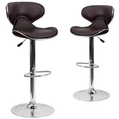 Emma and Oliver 2 Pack Contemporary Cozy Mid-Back Vinyl Adjustable Height Barstool with Chrome Base