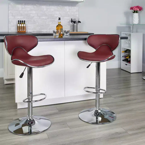 Emma and Oliver 2 Pack Contemporary Cozy Mid-Back Vinyl Adjustable Height Barstool with Chrome Base