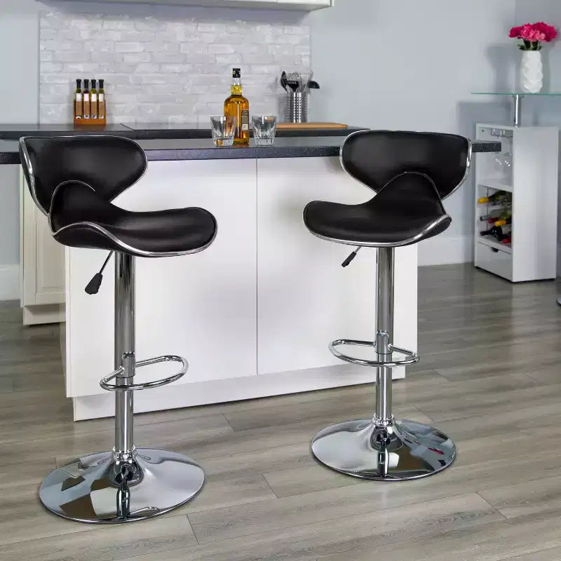 Emma and Oliver 2 Pack Contemporary Cozy Mid-Back Vinyl Adjustable Height Barstool with Chrome Base
