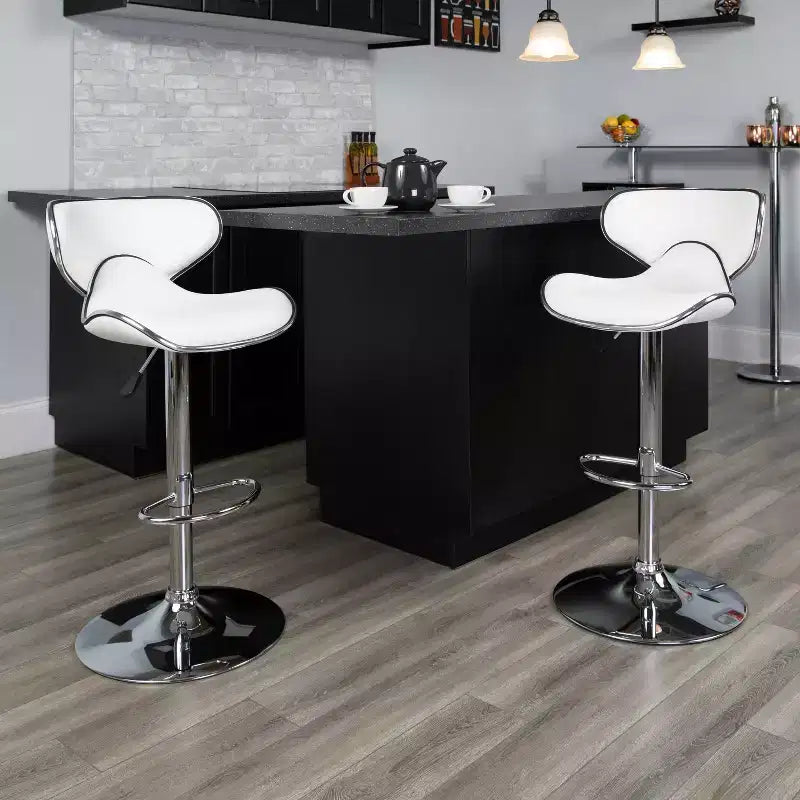 Emma and Oliver 2 Pack Contemporary Cozy Mid-Back Vinyl Adjustable Height Barstool with Chrome Base