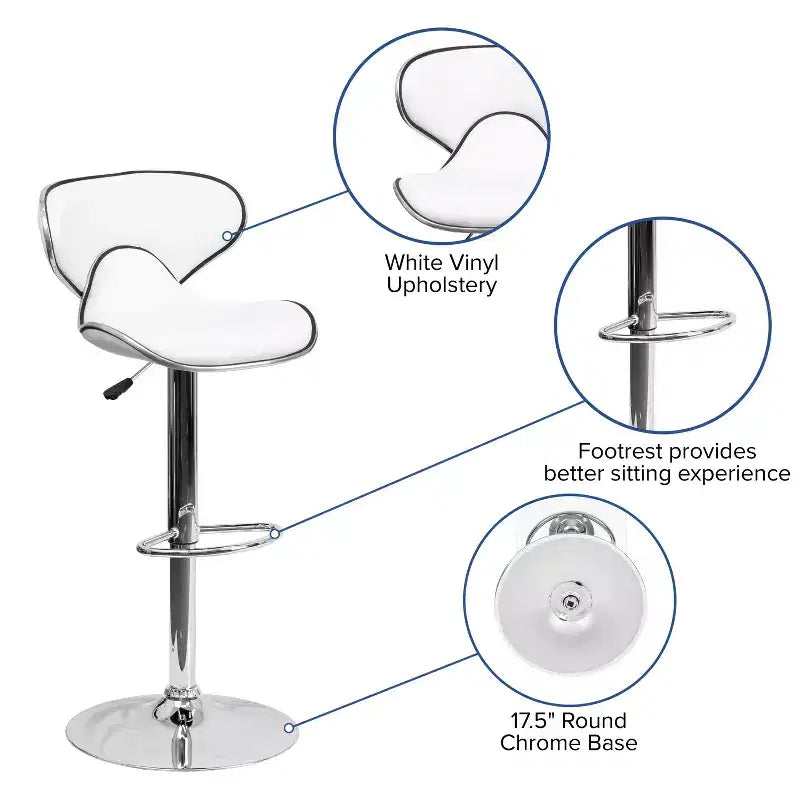Emma and Oliver 2 Pack Contemporary Cozy Mid-Back Vinyl Adjustable Height Barstool with Chrome Base