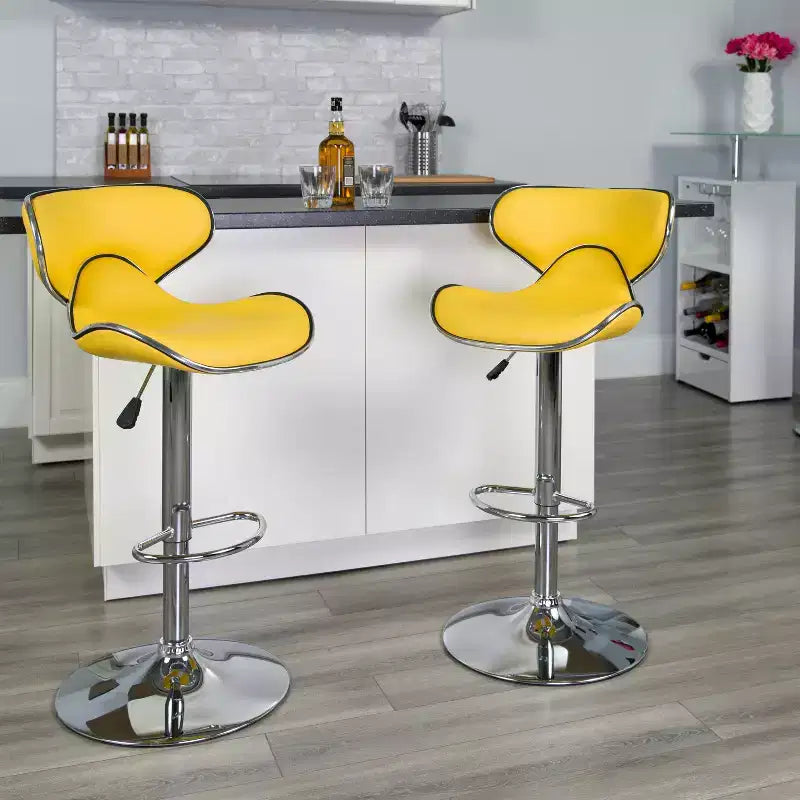 Emma and Oliver 2 Pack Contemporary Cozy Mid-Back Vinyl Adjustable Height Barstool with Chrome Base