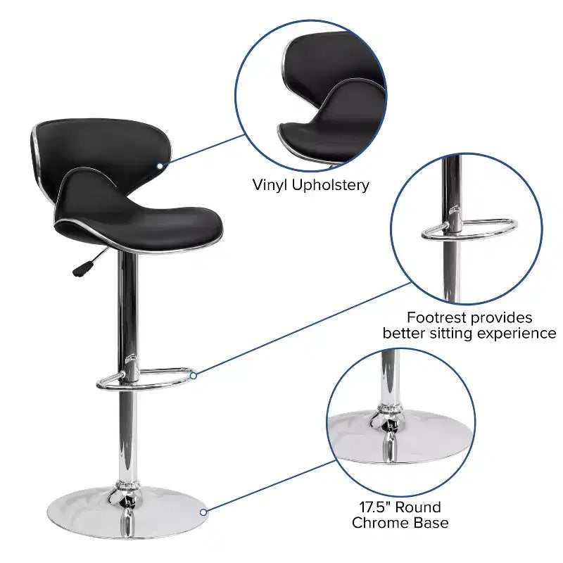 Emma and Oliver 2 Pack Contemporary Cozy Mid-Back Vinyl Adjustable Height Barstool with Chrome Base