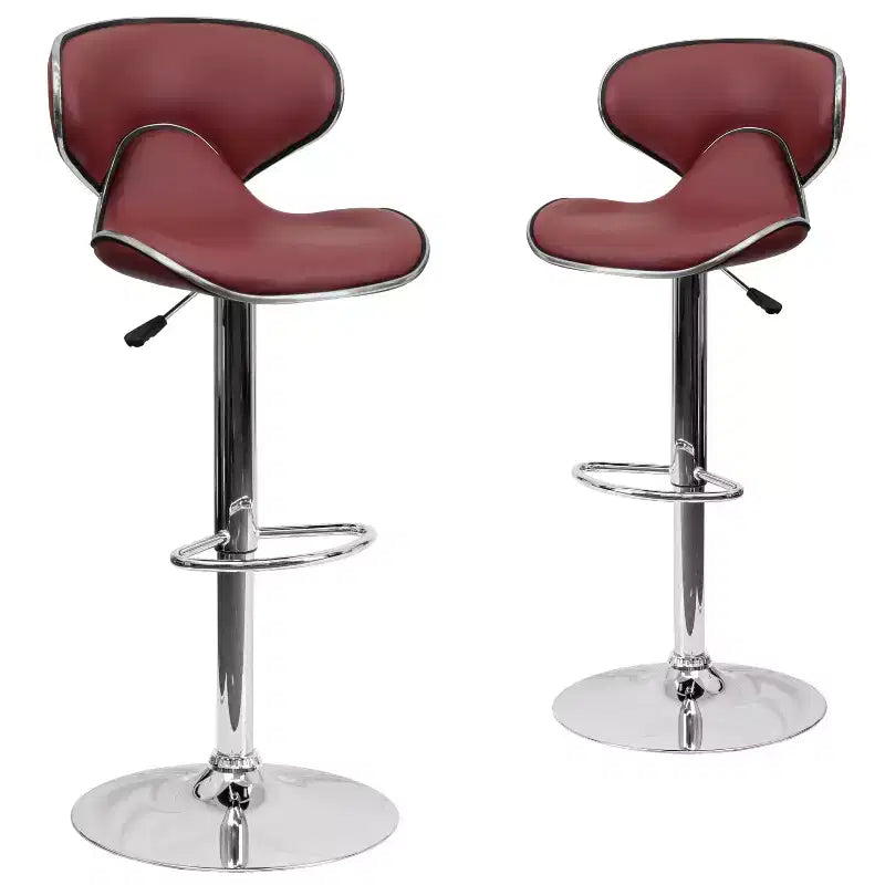 Emma and Oliver 2 Pack Contemporary Cozy Mid-Back Vinyl Adjustable Height Barstool with Chrome Base